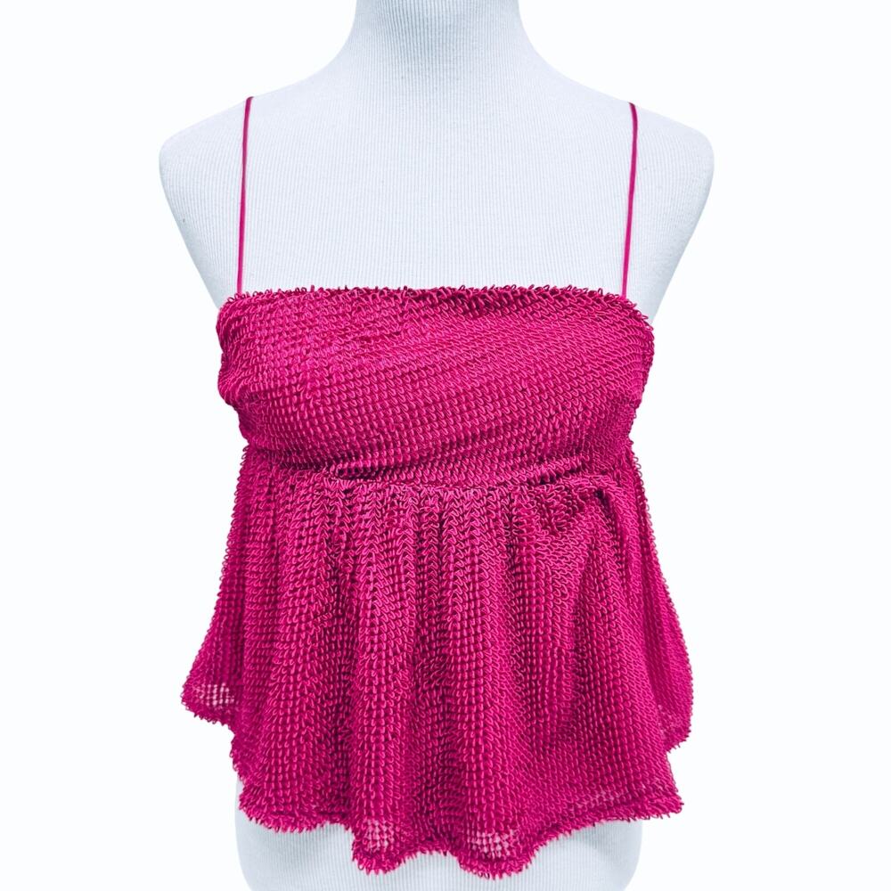 Forever‎ 21 Loop-Knit Flounce Cami Y2k Womens S Babydoll Raspberry Pink